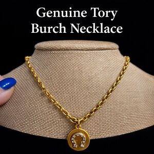 Genuine Tory Burch Horseshoe Necklace 18” + 3” Extender/2 missing stones
